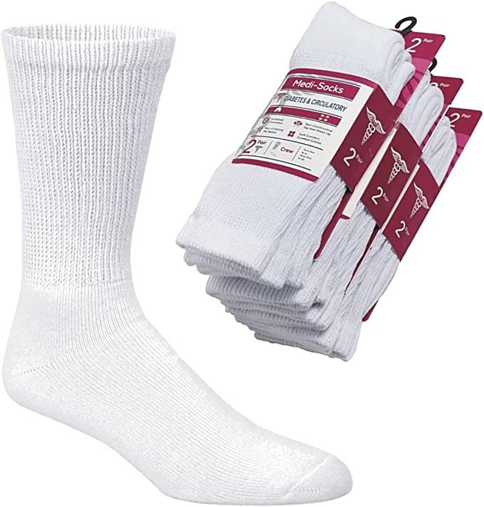 6 Pairs White Women’s Circulatory Cushion Cotton Diabetic Crew Socks Size 9-11