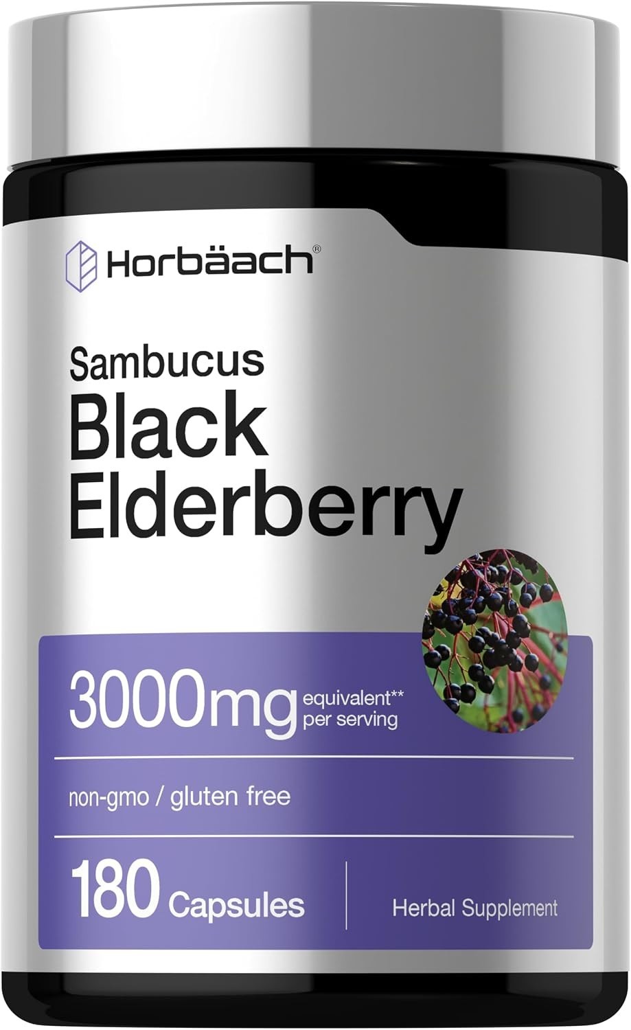 Black Elderberry Capsules 3000mg 180 Pills | Non-GMO, Gluten Free | by Horbaach