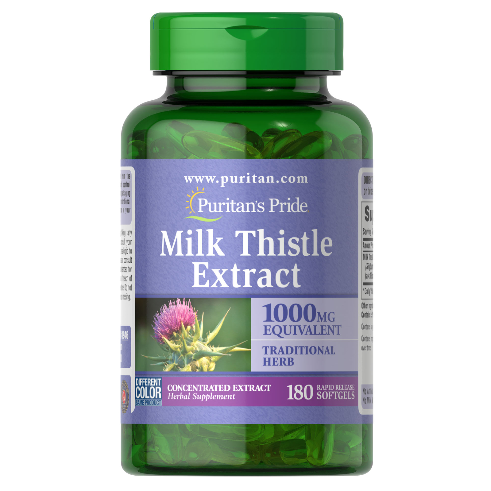 Puritan’s Pride Milk Thistle 4:1 Extract 1000 mg (Silymarin) – 180 Softgels