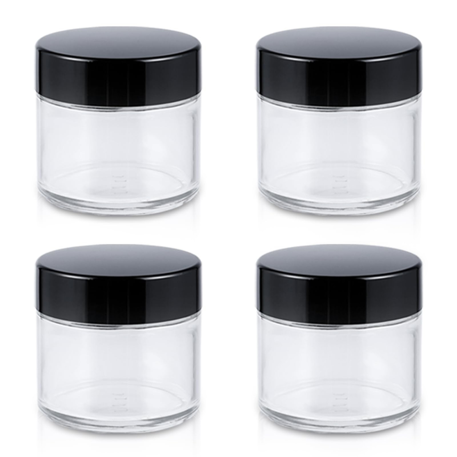 2oz Clear Glass Jars 4 Pack Airtight Round Cosmetic Containers With Black Lids F