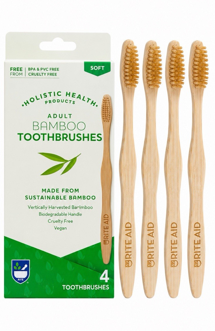 Rite Aid Holistic Health Adult Bamboo Toothbrushes Soft Bristles 4-Pack