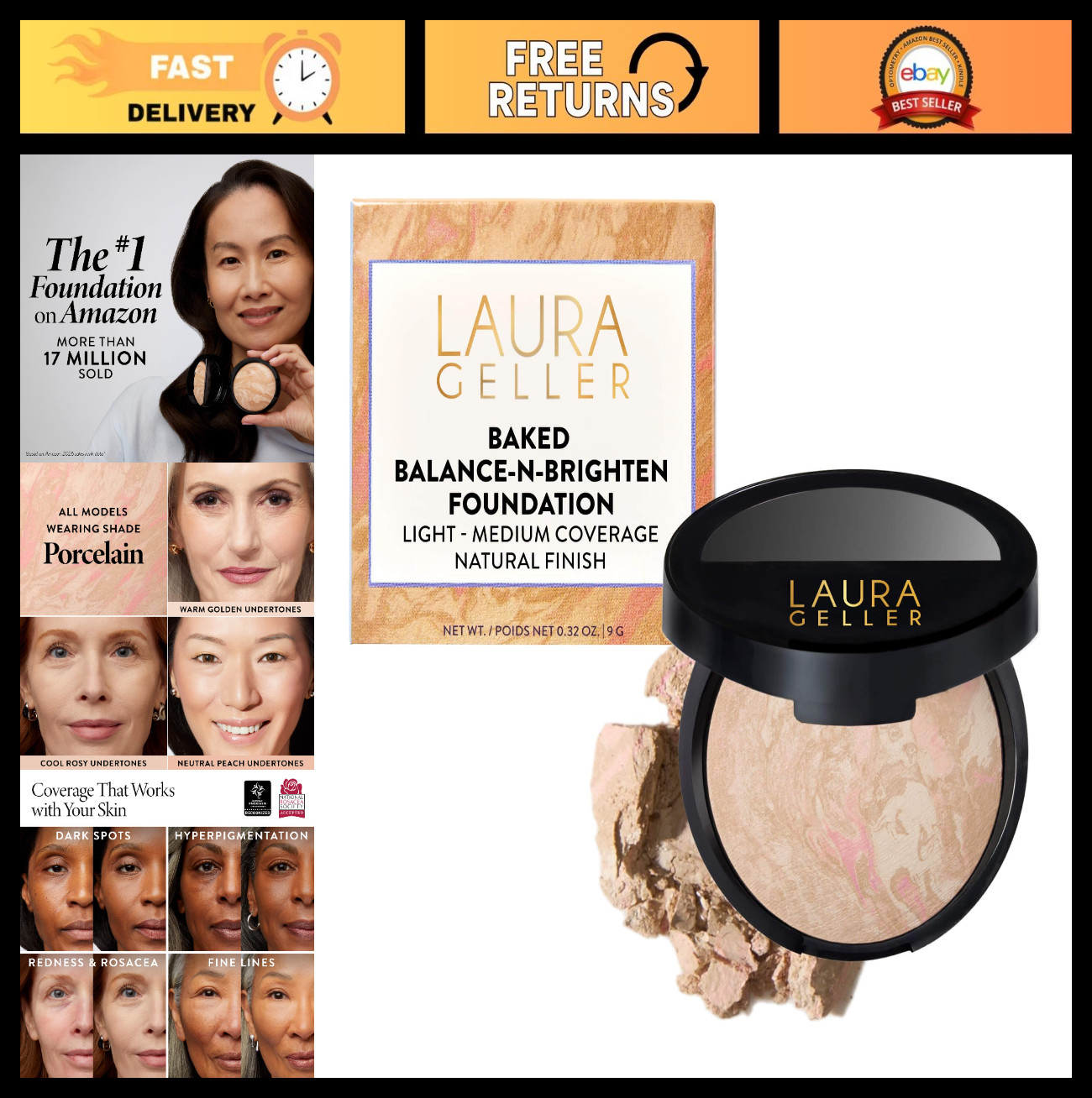 Baked Balance-n-Brighten Foundation – Porcelain, Flawless Finish, Lightweight, L