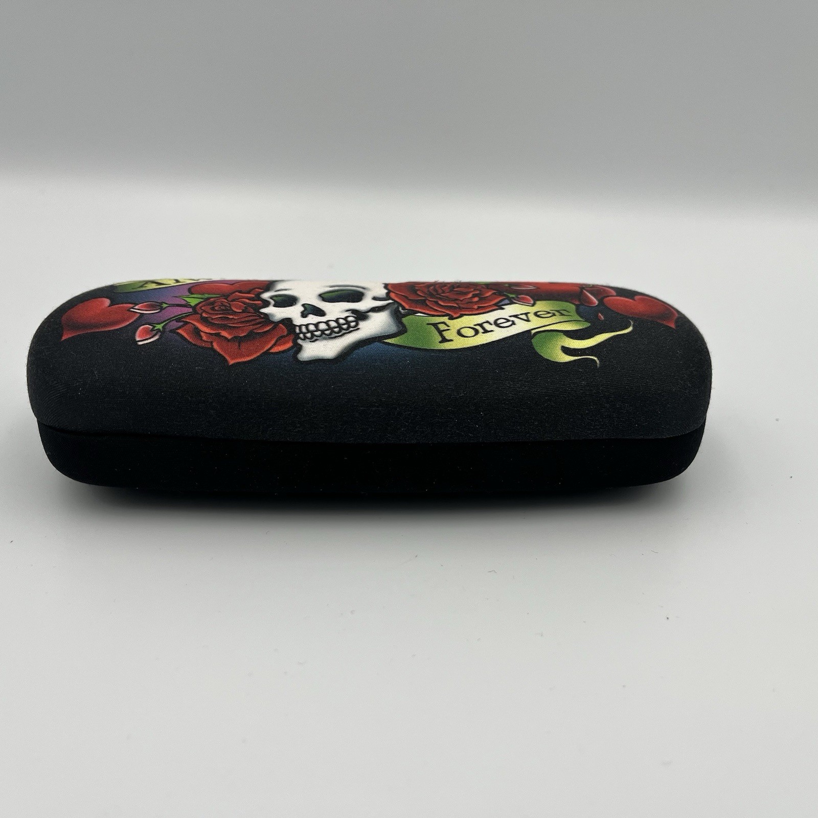 Ed Hardy Hard Clamshell Eyeglass Case Black Skull Floral Heart Always Forever