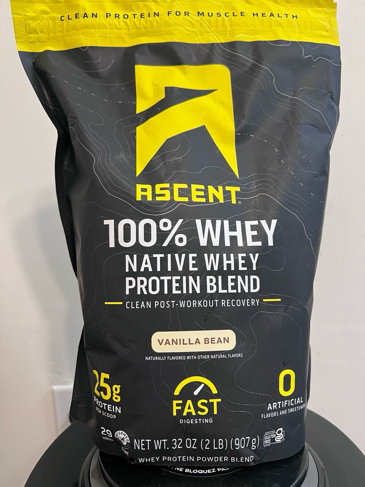 Ascent 100% Whey Protein Powder Gluten-Free No Added Sugars Vanilla Bean 2 lb