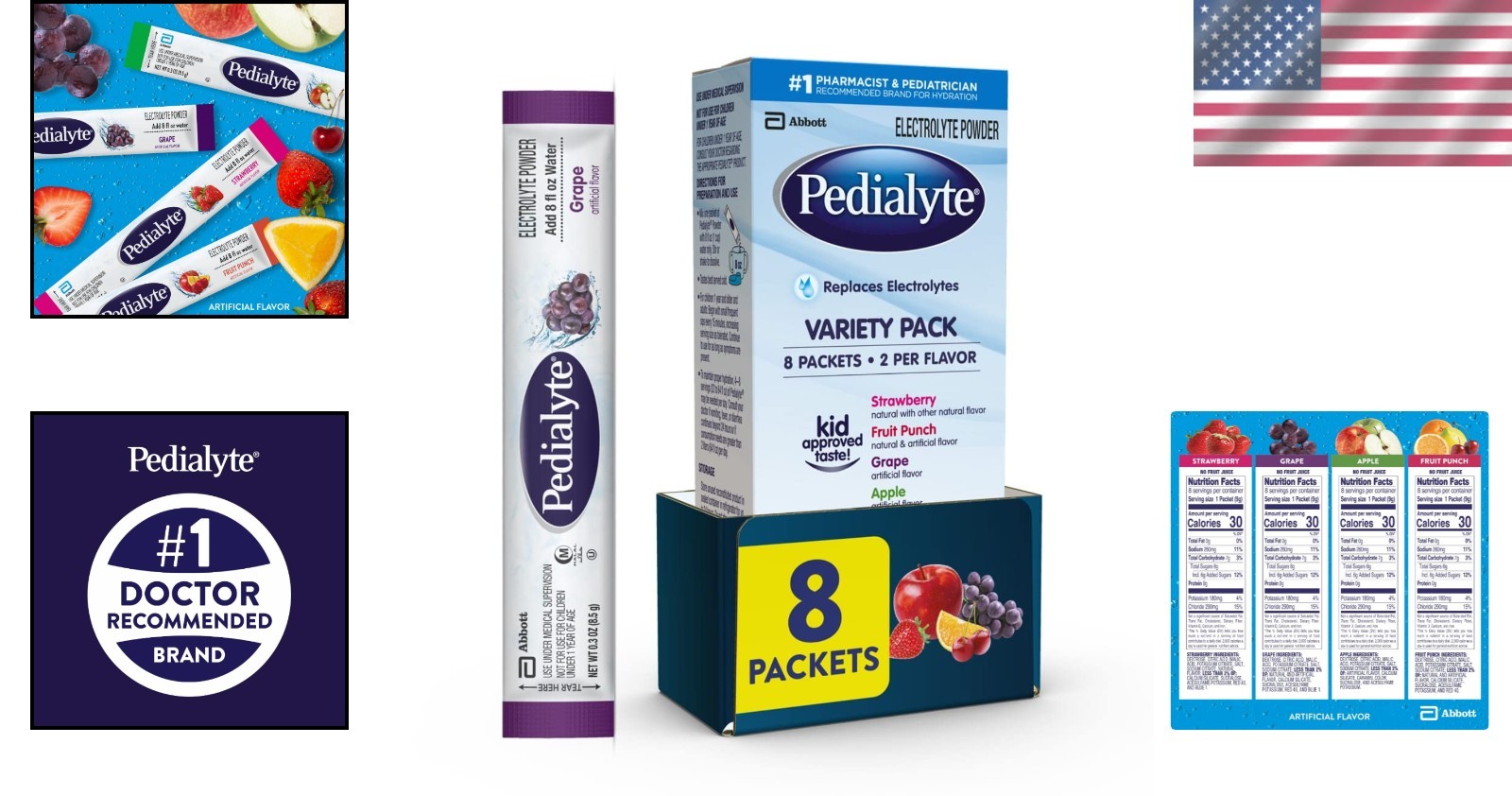 Convenient Electrolyte Hydration Powder – Grape, Apple, Strawberry Pack, 8 Count