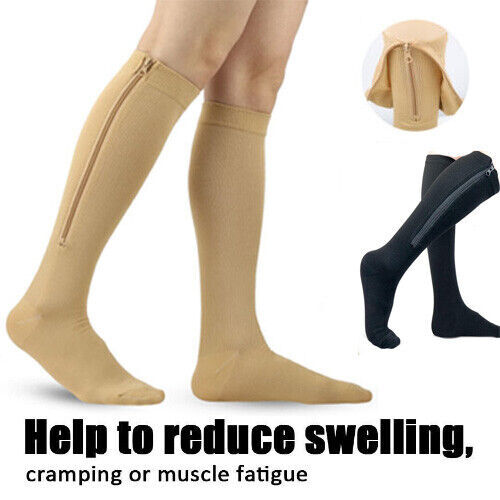3PK Zippered Compression Socks Closed Toe 20-30mmHg with Zipper Safe Protection