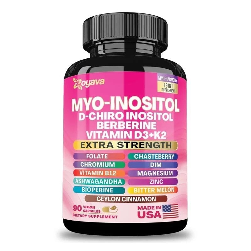 Zoyava Myo-Inositol D-Chiro Inositol with Berberine Vitamin D3 + K2 90 Capsules