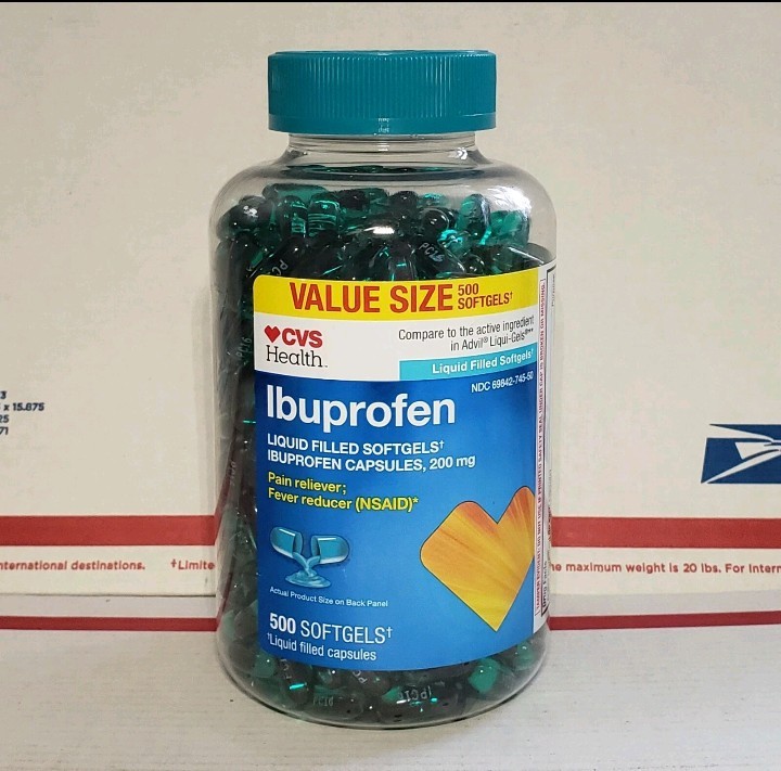 Expires 06/2028+ CVS Ibuprofen 500Ct. Liquid Filled Softgels 200mg Pain Reliever