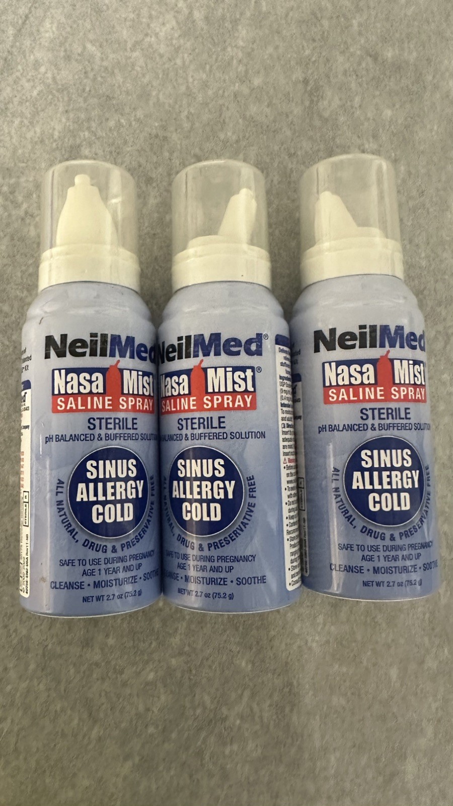 LOT OF 3 NEILMED NASAMIST SALINE SPRAY SINUS ALLERGY COLD NASA MIST 2.7 OZ