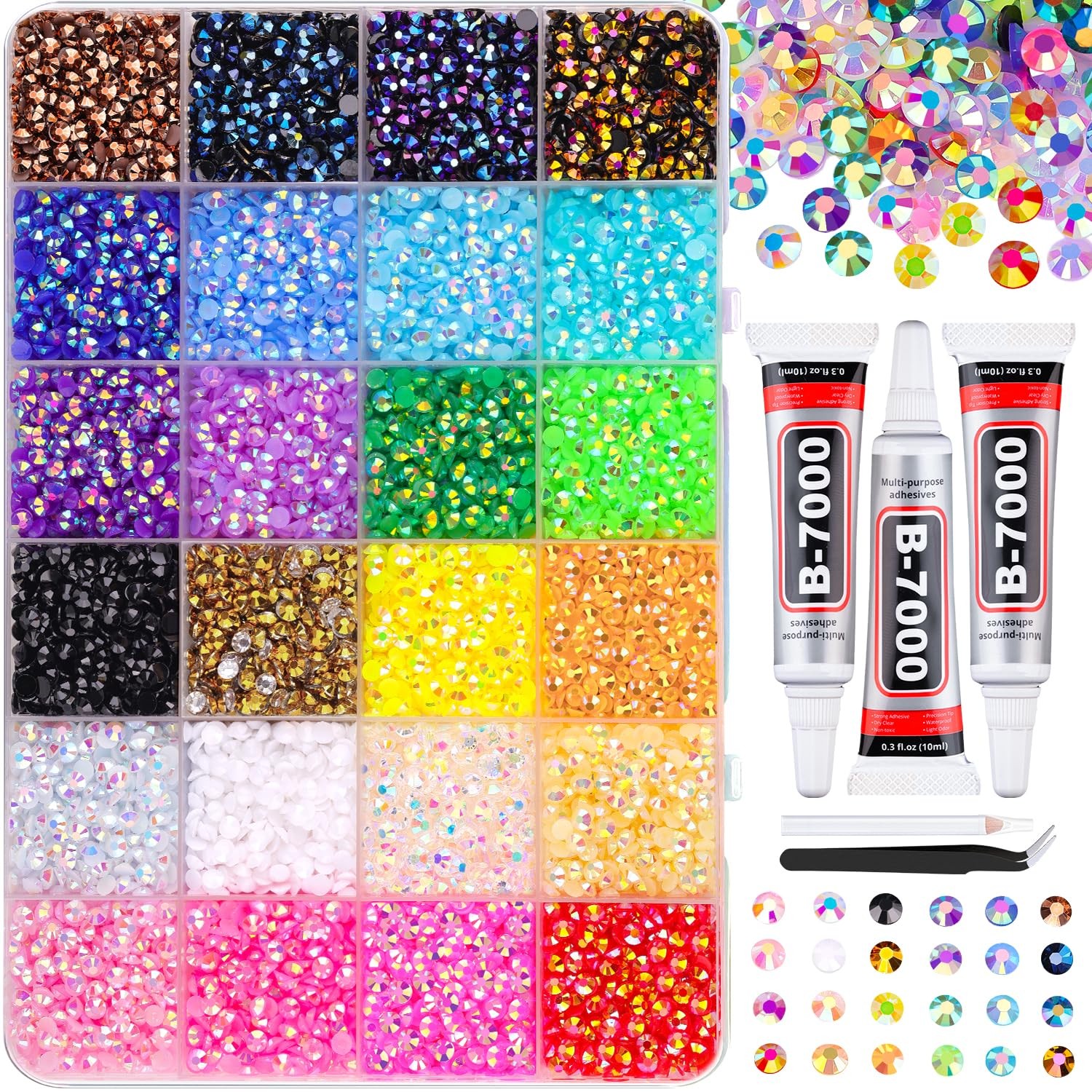 18000Pcs Resin Jelly Rhinestones 4mm Mixed-Color Flatback Gems 3Pcs 10ml B7000