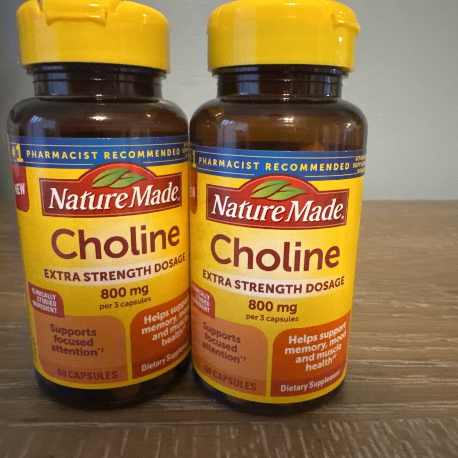 2 pack! Nature Made CHOLINE Extra Strength 800mg 60 Capsules Each.