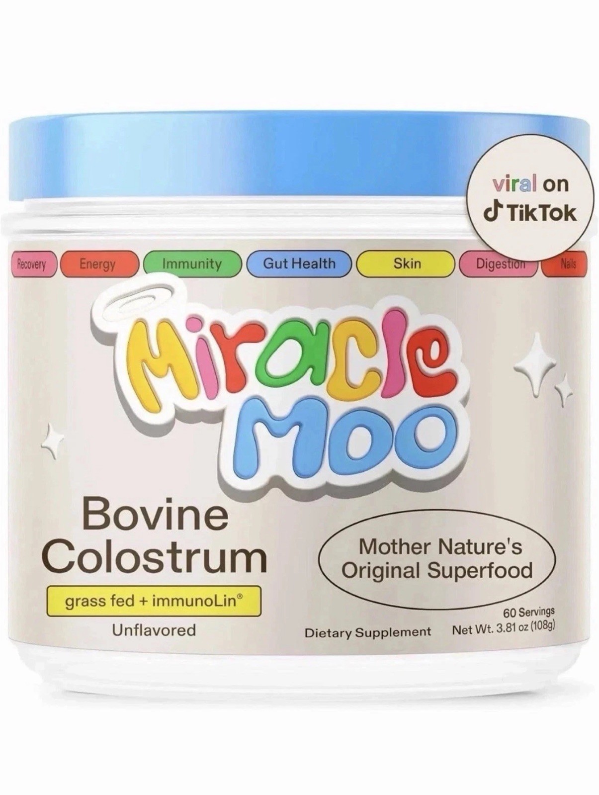 Miracle Moo Bovine Colostrum Powder with immunoLin Grass Fed Unflavored 3.81 oz