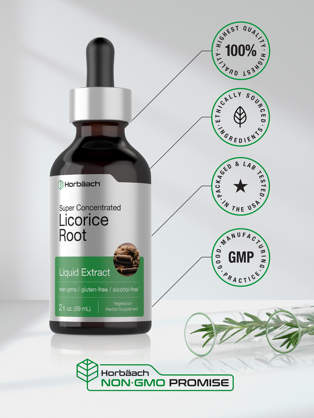 Licorice Root Liquid Extract | 2 fl oz | Alcohol Free | Vegetarian | by Horbaach