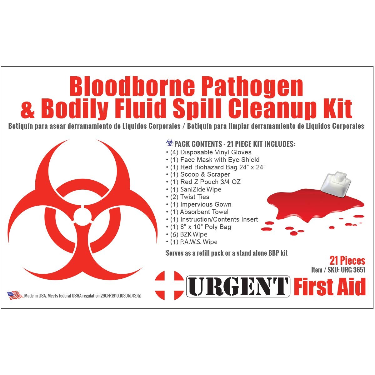 22 Piece Bodily Fluid Cleanup Pack/Bloodborne Pathogen Kit – OSHA Compliant | Me