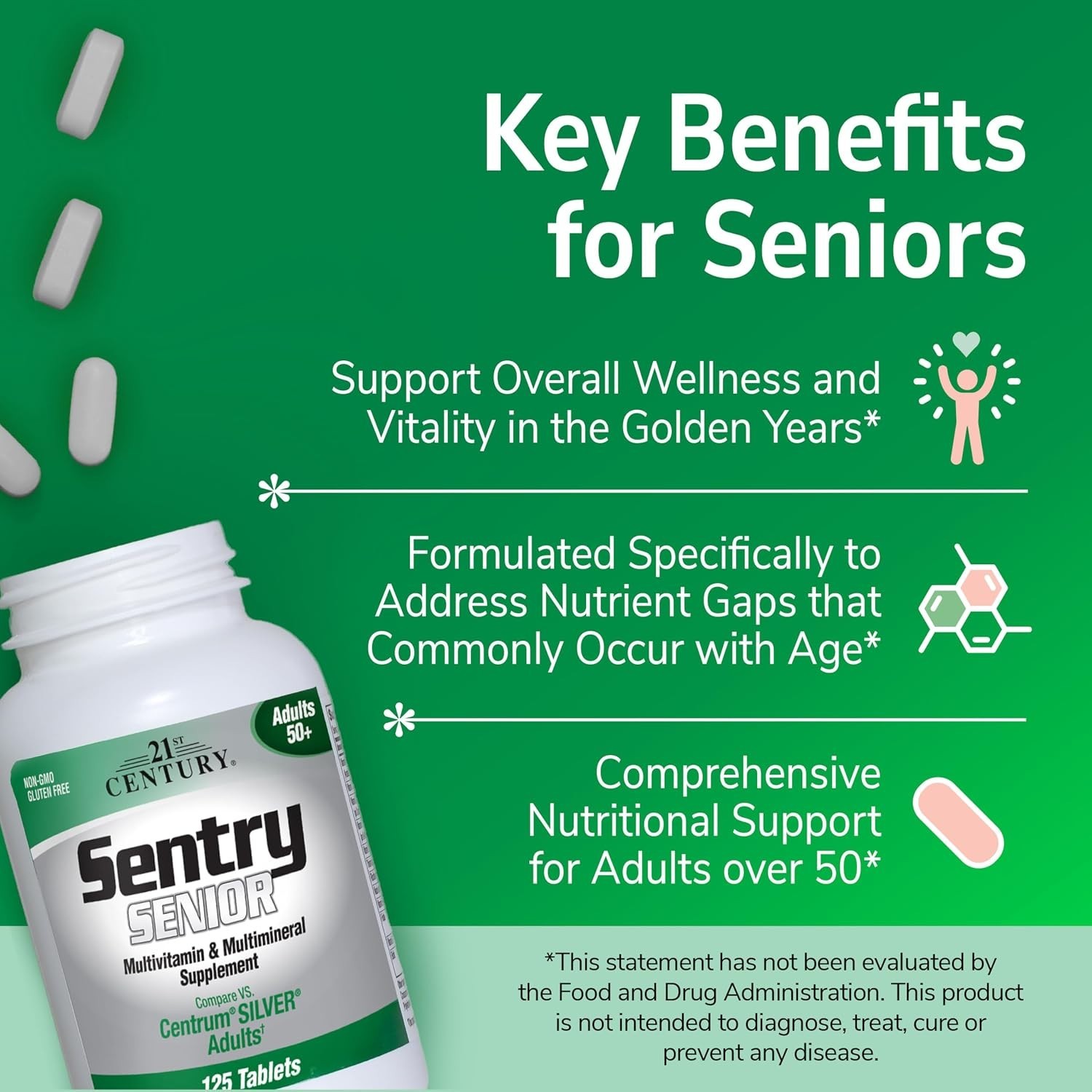 Vegetarian-Friendly Sentry Senior Tablets – 125 Count for Vitality in Adults 55+