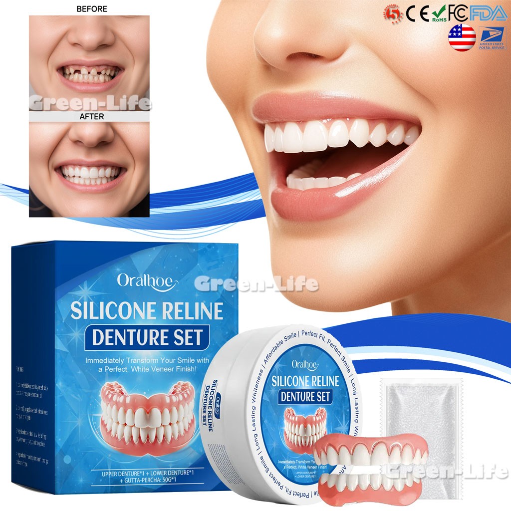 1 Pair Soft Denture Reline Kit,Silicone Reline Denture Set,Dentures False Teeth