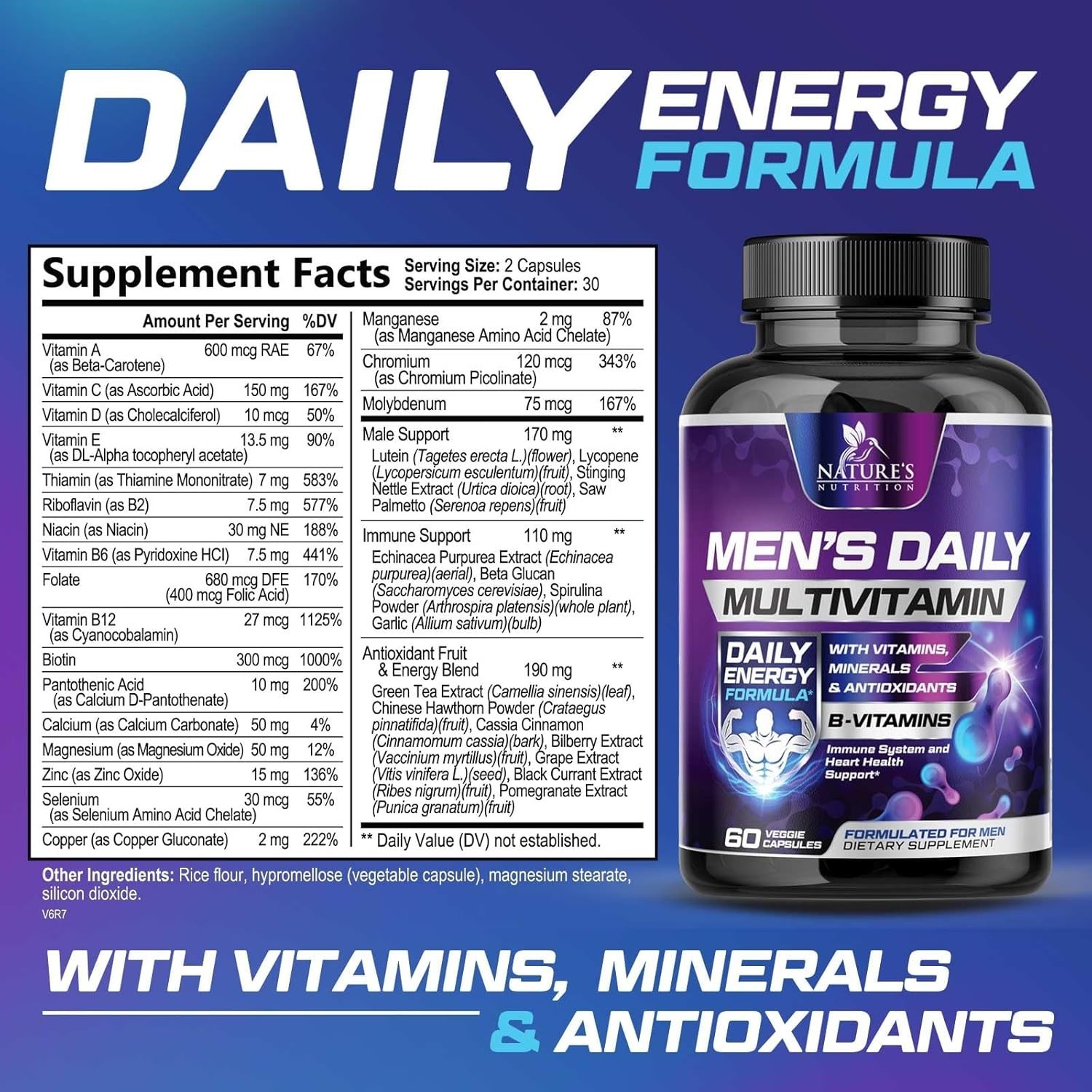 Multivitamin for Men – Vitamin A, C, D, E, Zinc, Calcium, for Immune