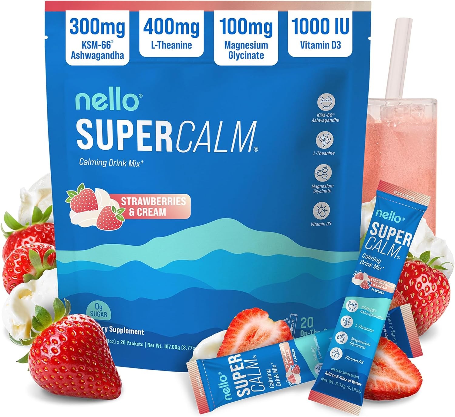 Nello Supercalm Powdered Drink Mix, Cortisol Reducer*, Sleep Aid Supplement
