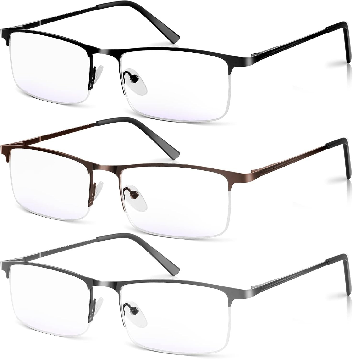 3 Pack Stylish Blue Light Blocking Reading Glasses for Men – 1.25X Magnification