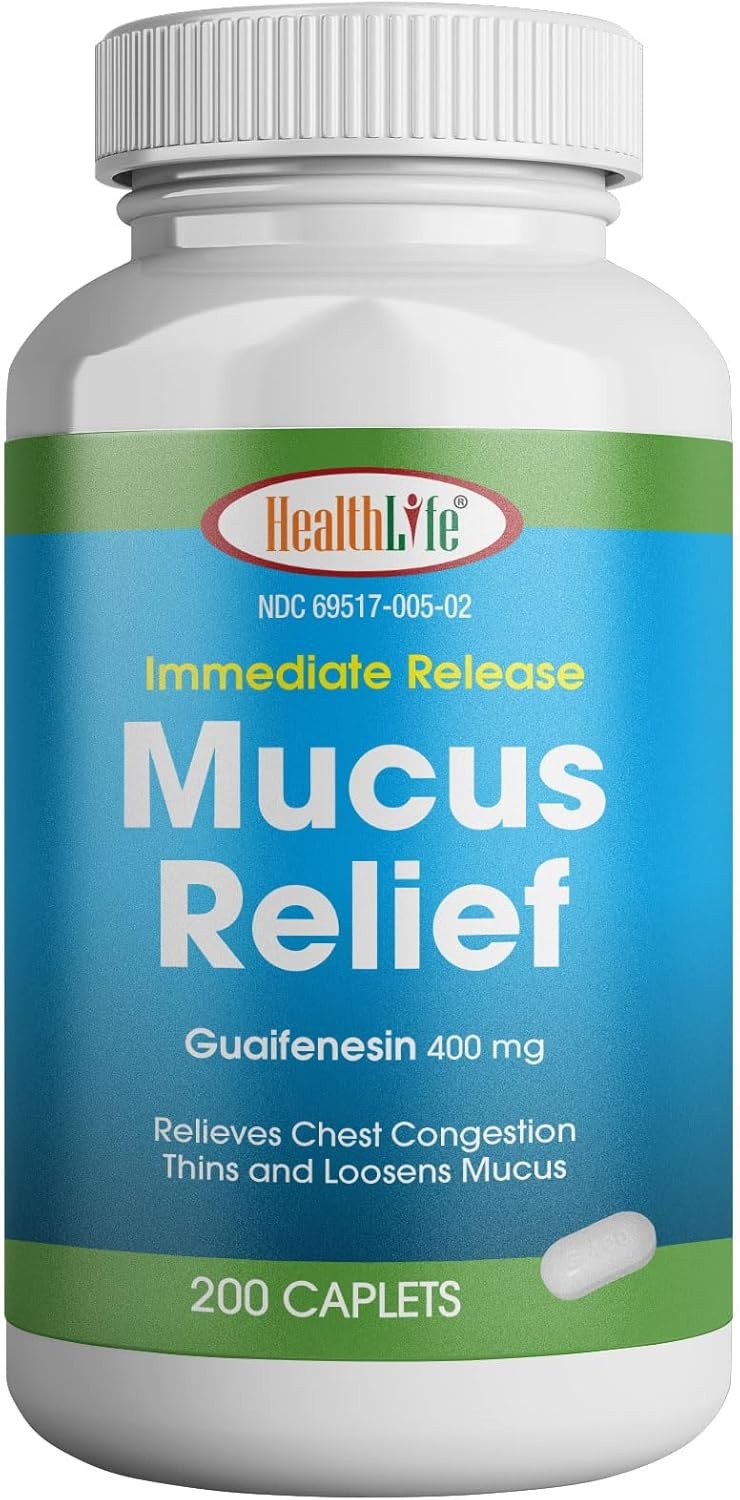 Mucus Relief Guaifenesin Caplets 400 mg, Immediate Release Fast Acting, 200 Ct .