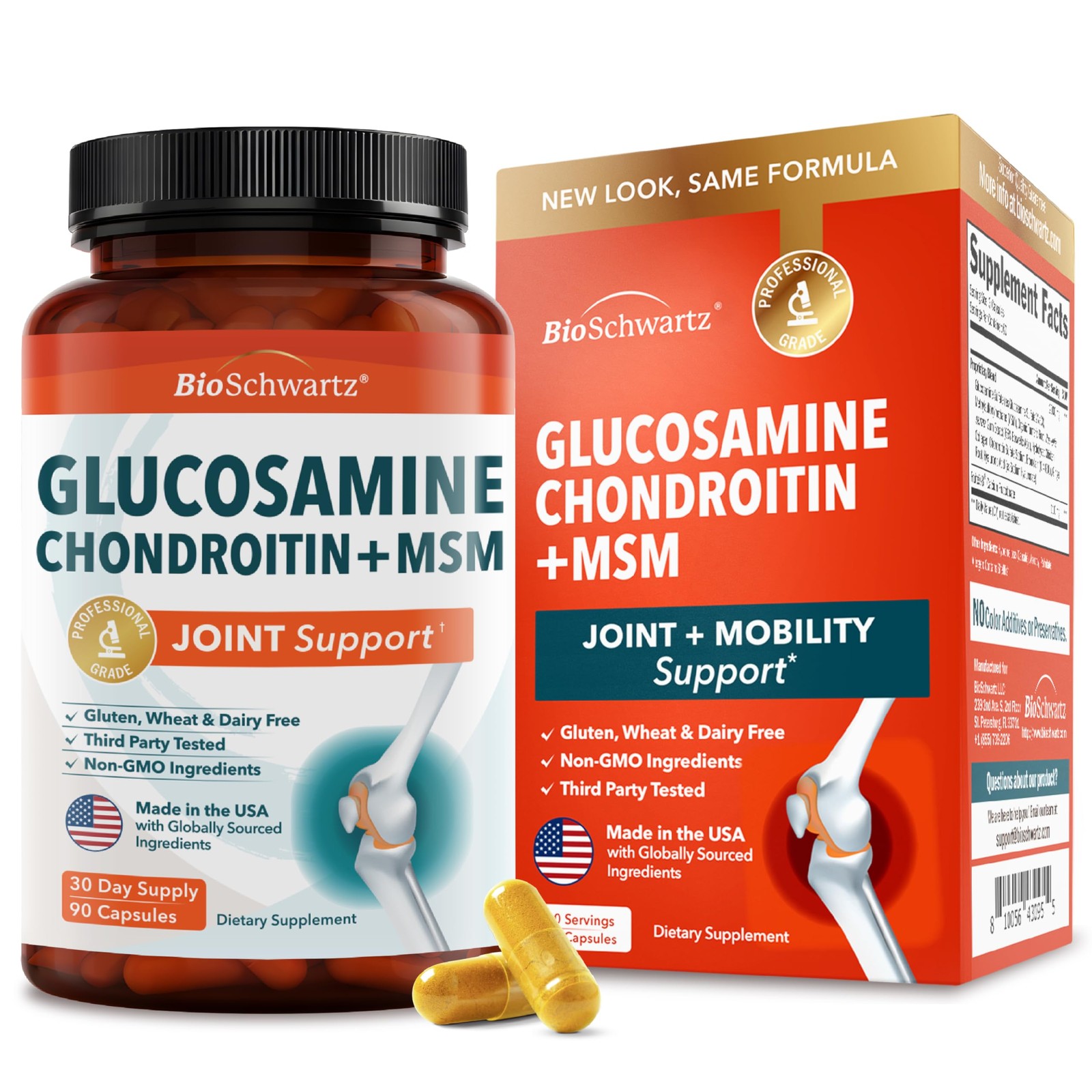 Glucosamine Chondroitin MSM Joint Support 90 Count (Pack of 1), Red