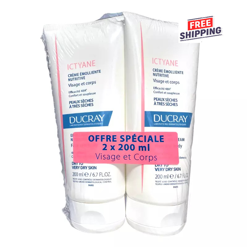 SET OF 2 Ducray Ictyane Emollient Nutritive Cream 200ml 6.7oz Exp 09/2026