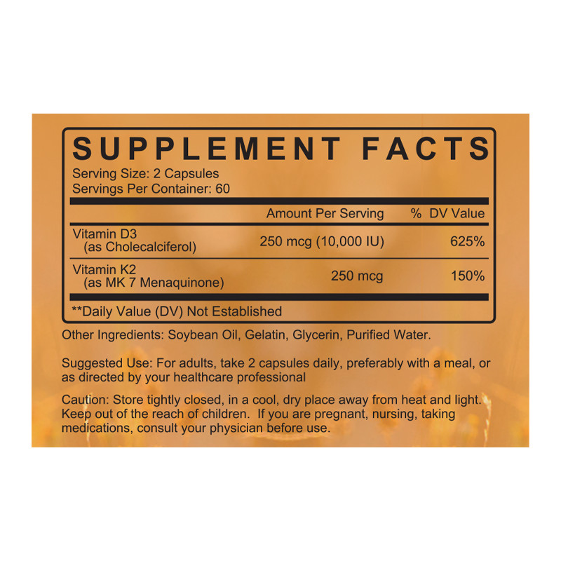 Vitamin K2 (MK7) with D3 10000 IU Supplement, BioPerine Capsules, Immune Health