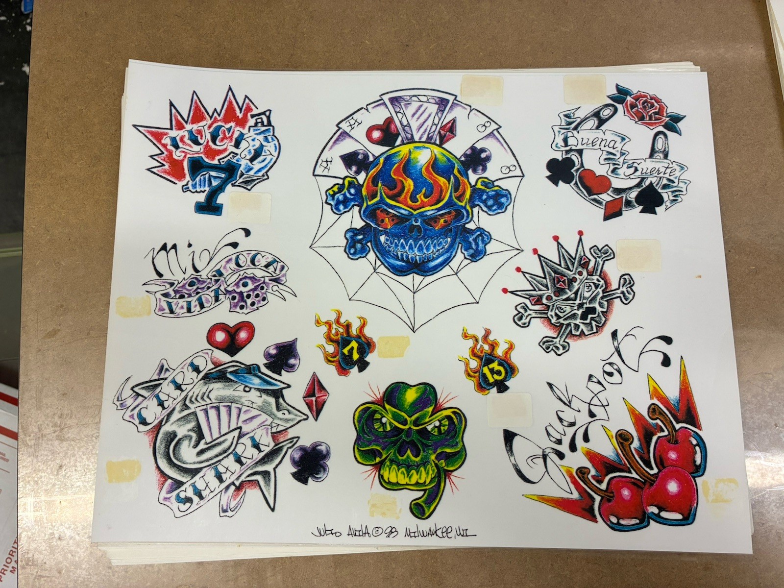 Tattoo Flash Single Sheet Print Julio Avila Traditional Style 11” X 14”