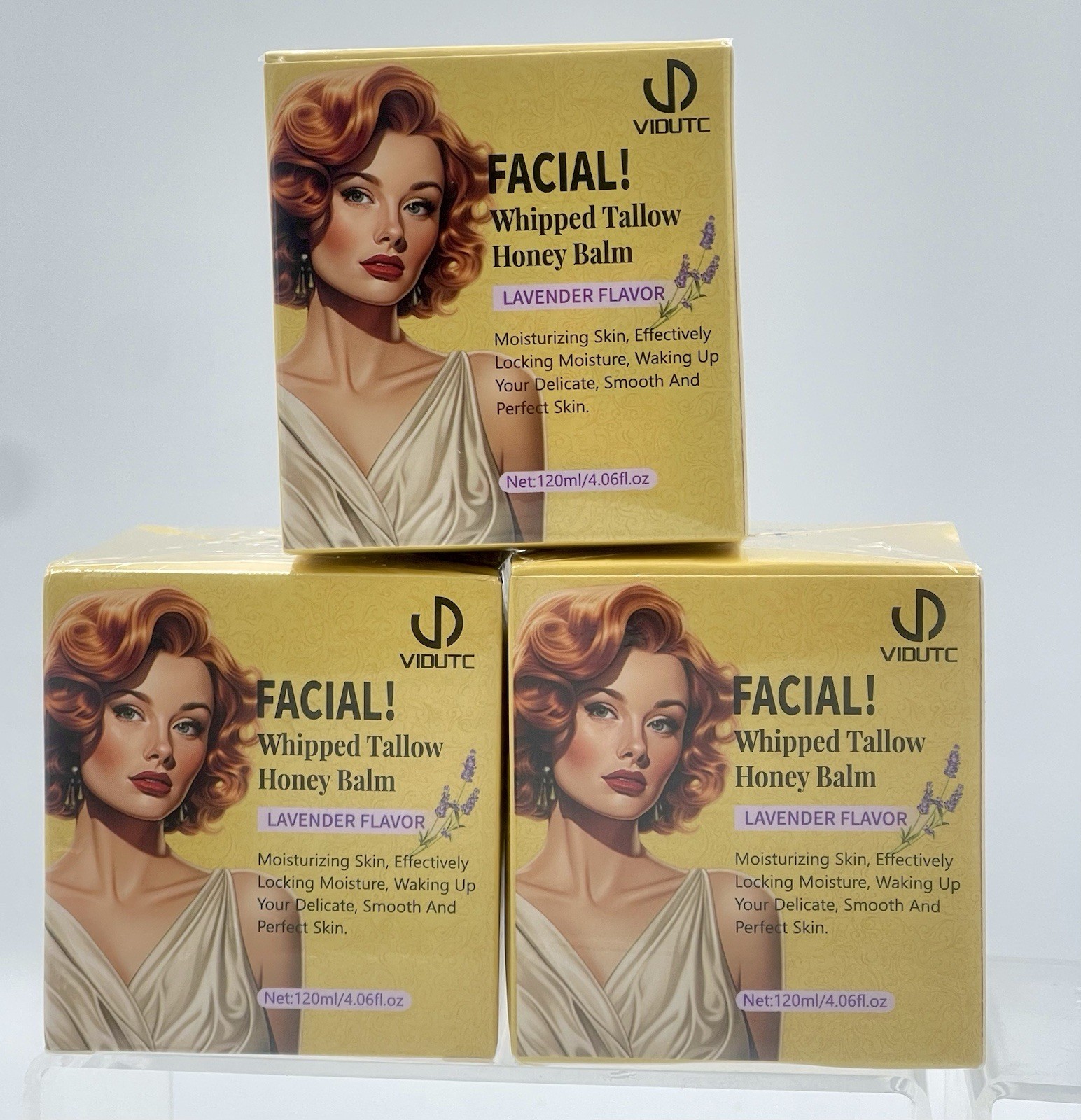 Lot of 3 Vidutc Facial Whipped Tallow HoneyBalm Lavender Flavor 4.06 oz EXP01/28