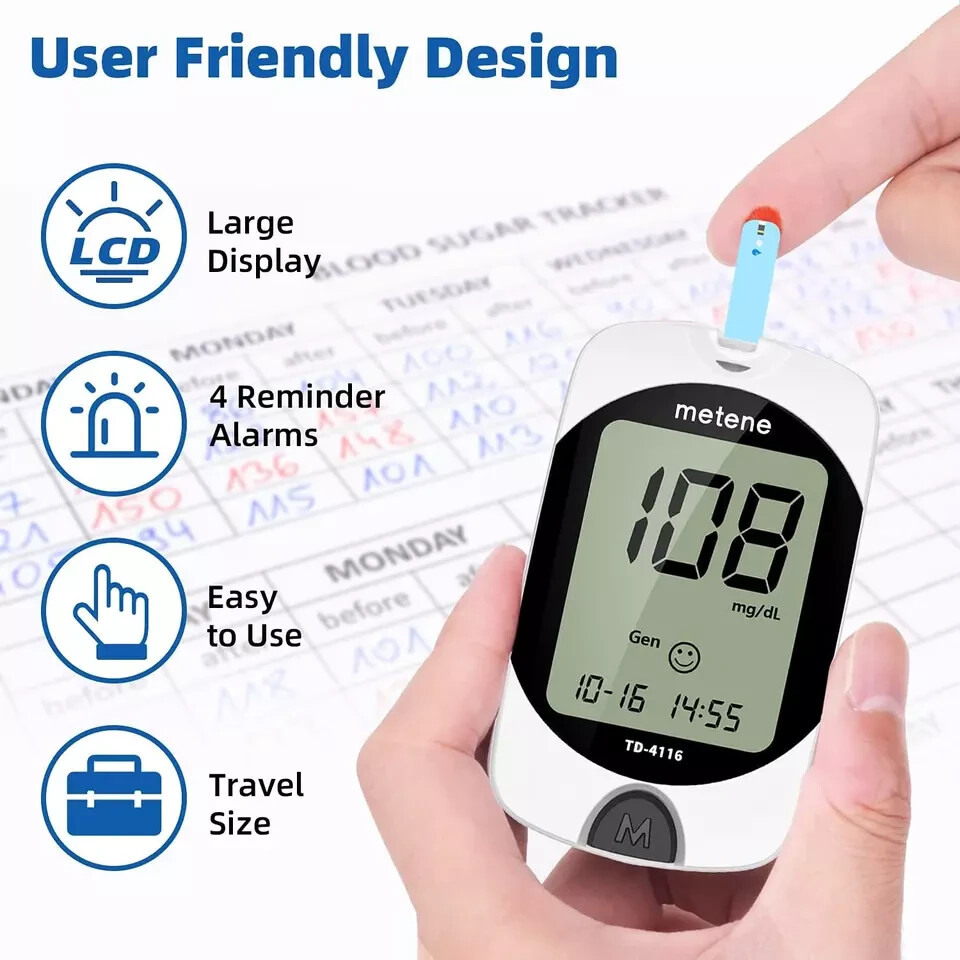 NEW Metene TD-4116 Blood Glucose Monitor/ 100 Strips 100 Lancets / Complete 2026