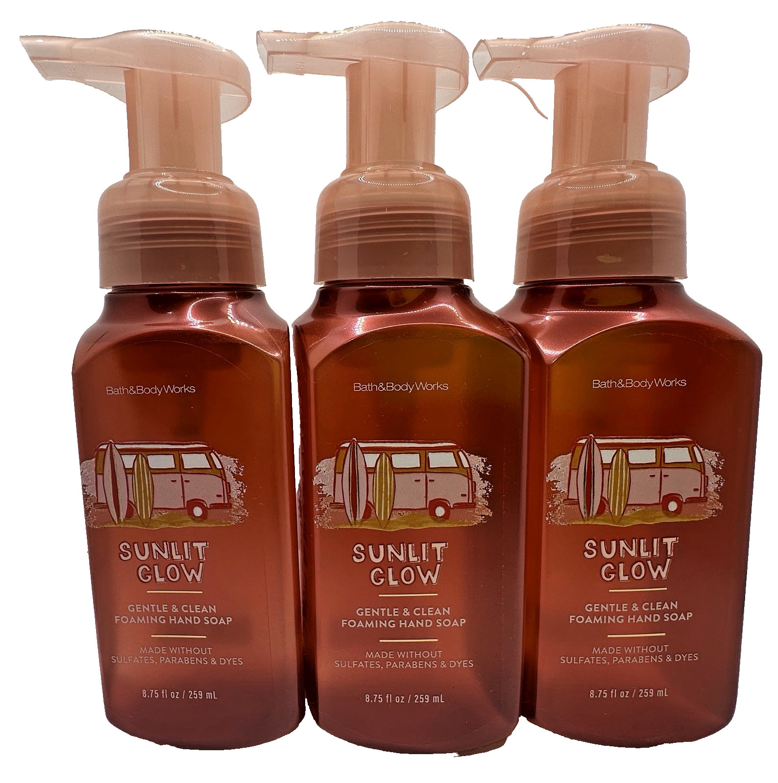 Bath & Body Works Sunlit Glow Foaming Hand Soap 8.75 Oz x3