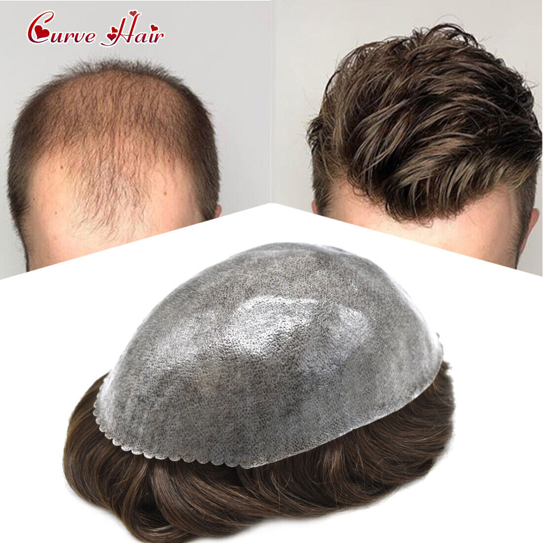 Men Human Hair Piece Replacement Systems Thin Skin Full Poly Toupee Hair Units