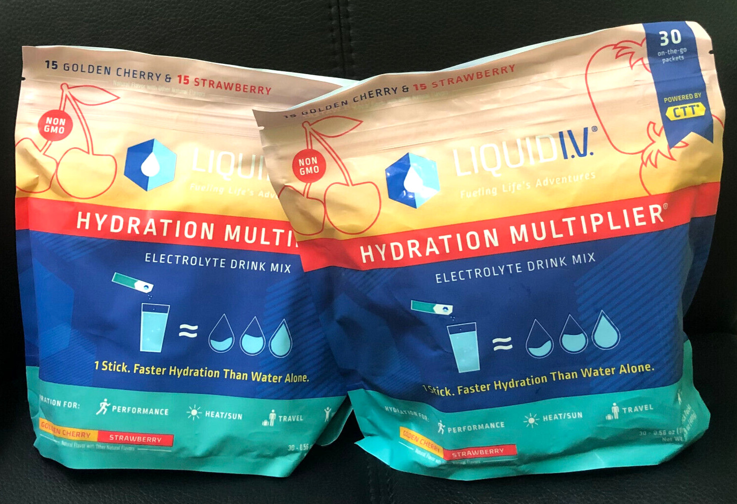 Liquid IV Hydration Electrolyte Drink Golden Cherry/Strawberry 60 Packet 2 Packs