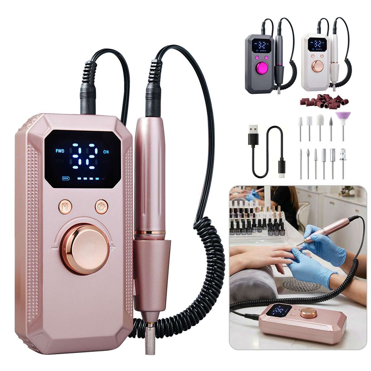 Rechargeable Electric Nail Drill Machine Portable Manicure Pedicure Kit 45000RPM
