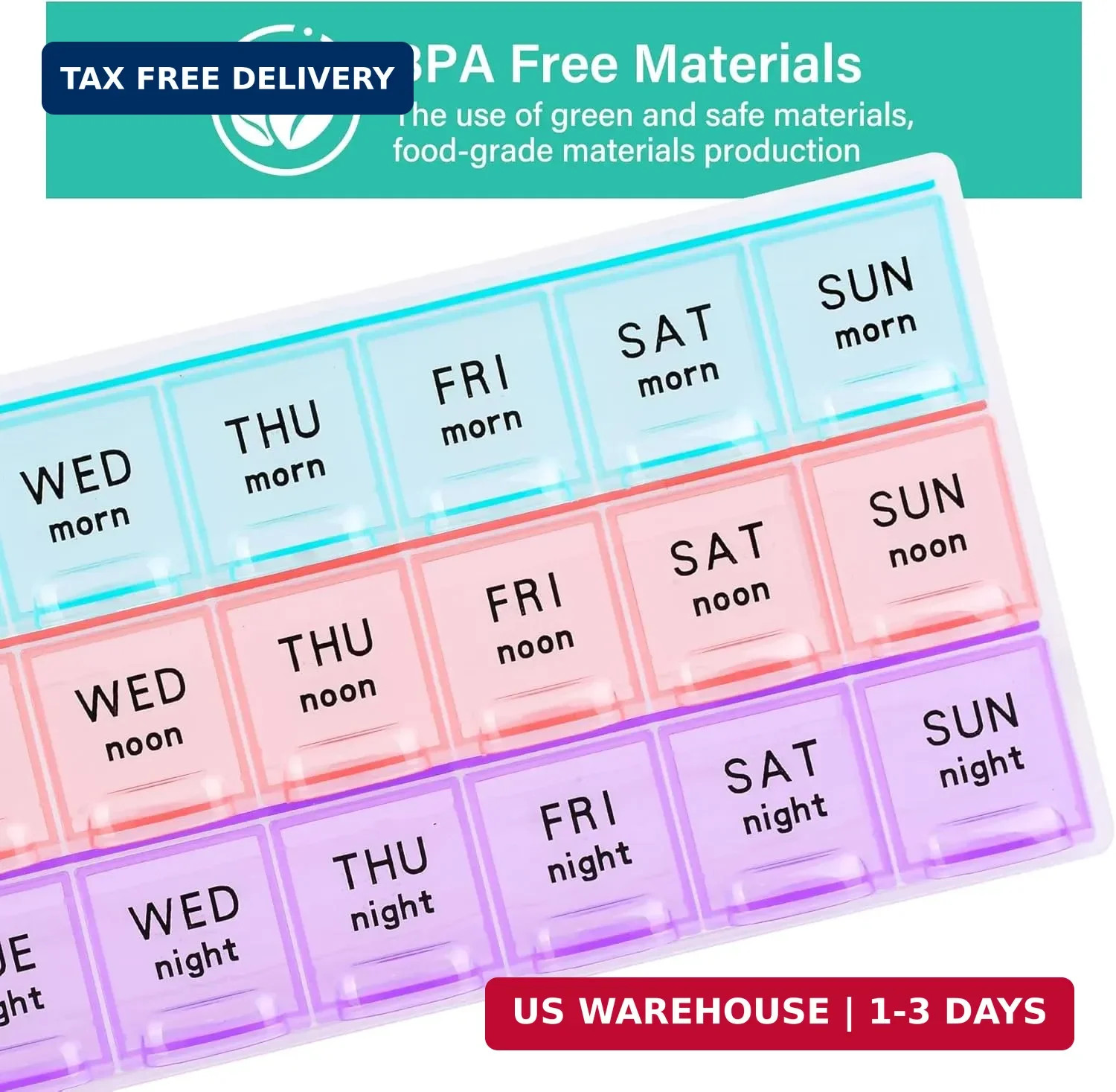 Large Weekly Pill Organizer 3 Times A Day,Travel Pill Cases ，Moisture-Proof 7 Da