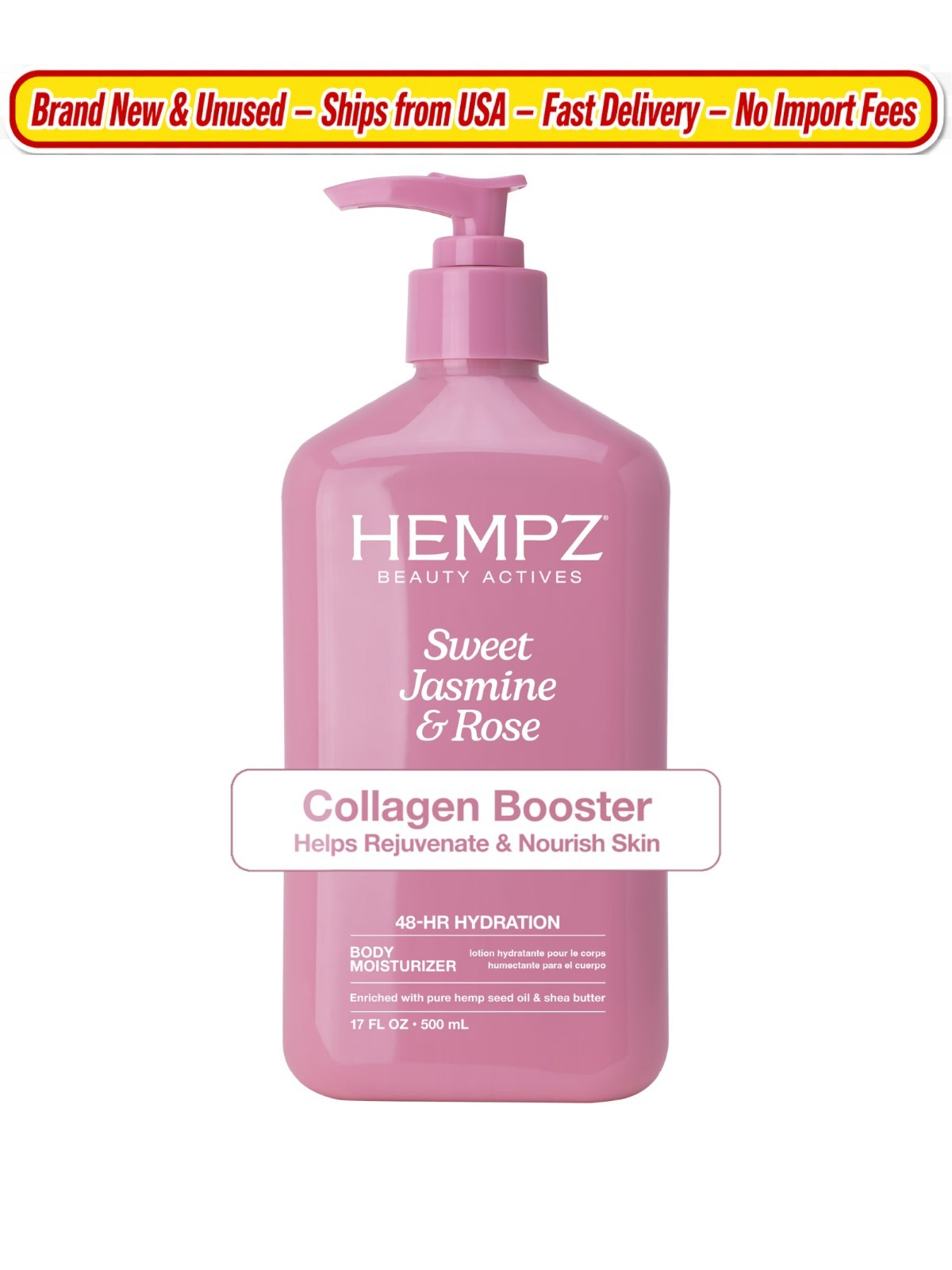 Hempz Beauty Actives Body Lotion Collagen Sweet Jasmine Rose 17 fl oz NEW