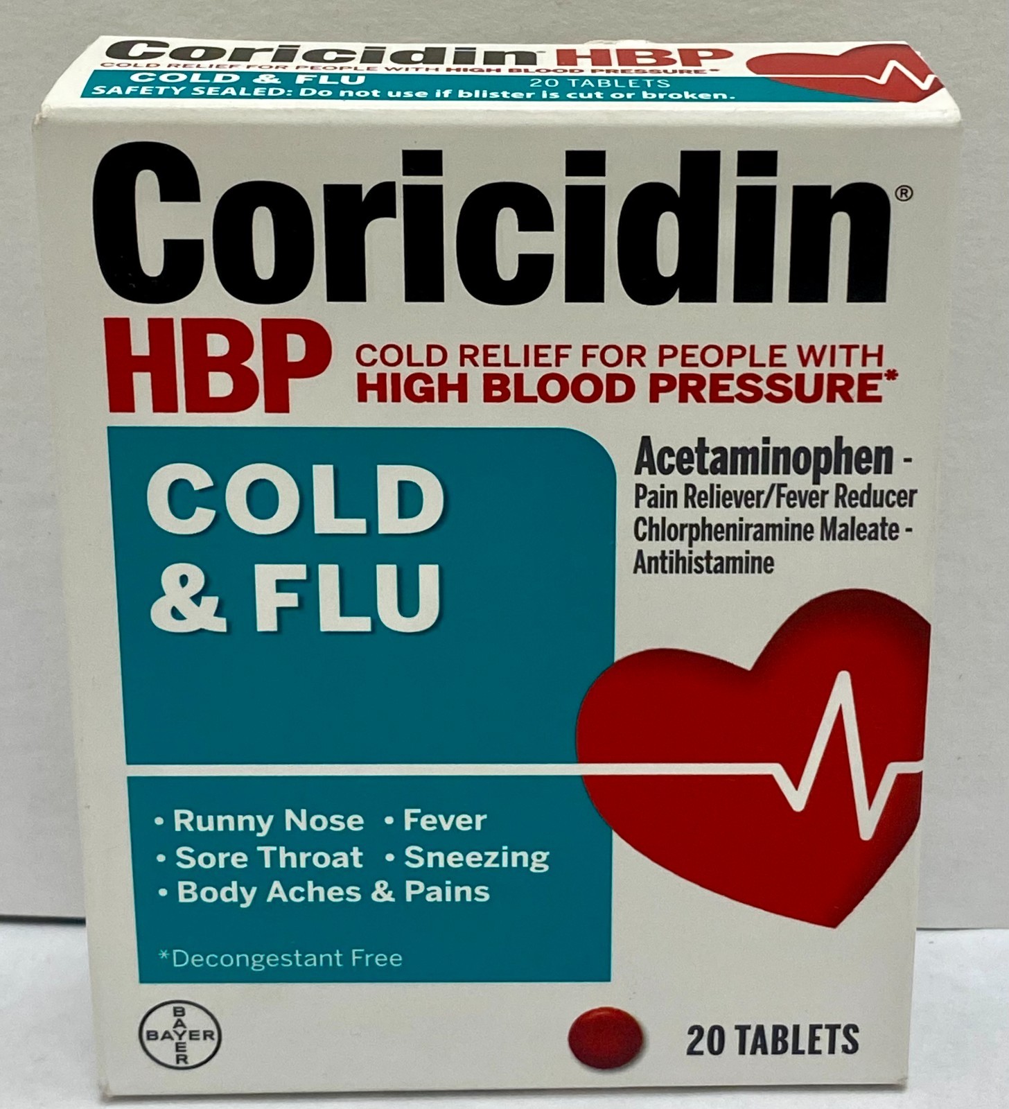Coricidin HBP Cold & Flu (20 Tablets) 325 mg Acetaminophen