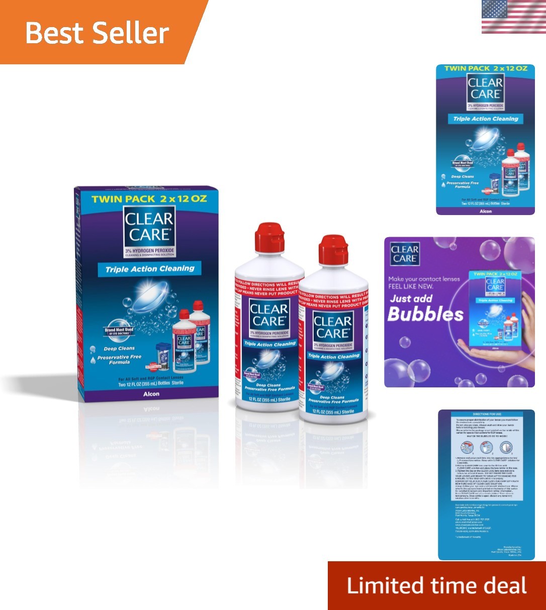 Cleaning & Disinfecting Contact Lens Solution, 12 fl oz, Twin Pack, For Soft …