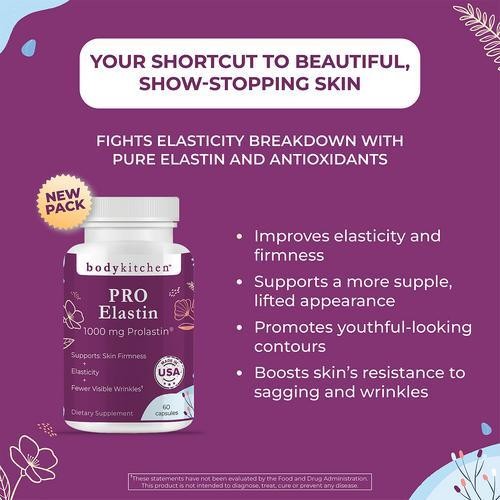 Body Kitchen Pro-Elastin 1000mg Elastin Skin Health Wrinkles Veggie Caps
