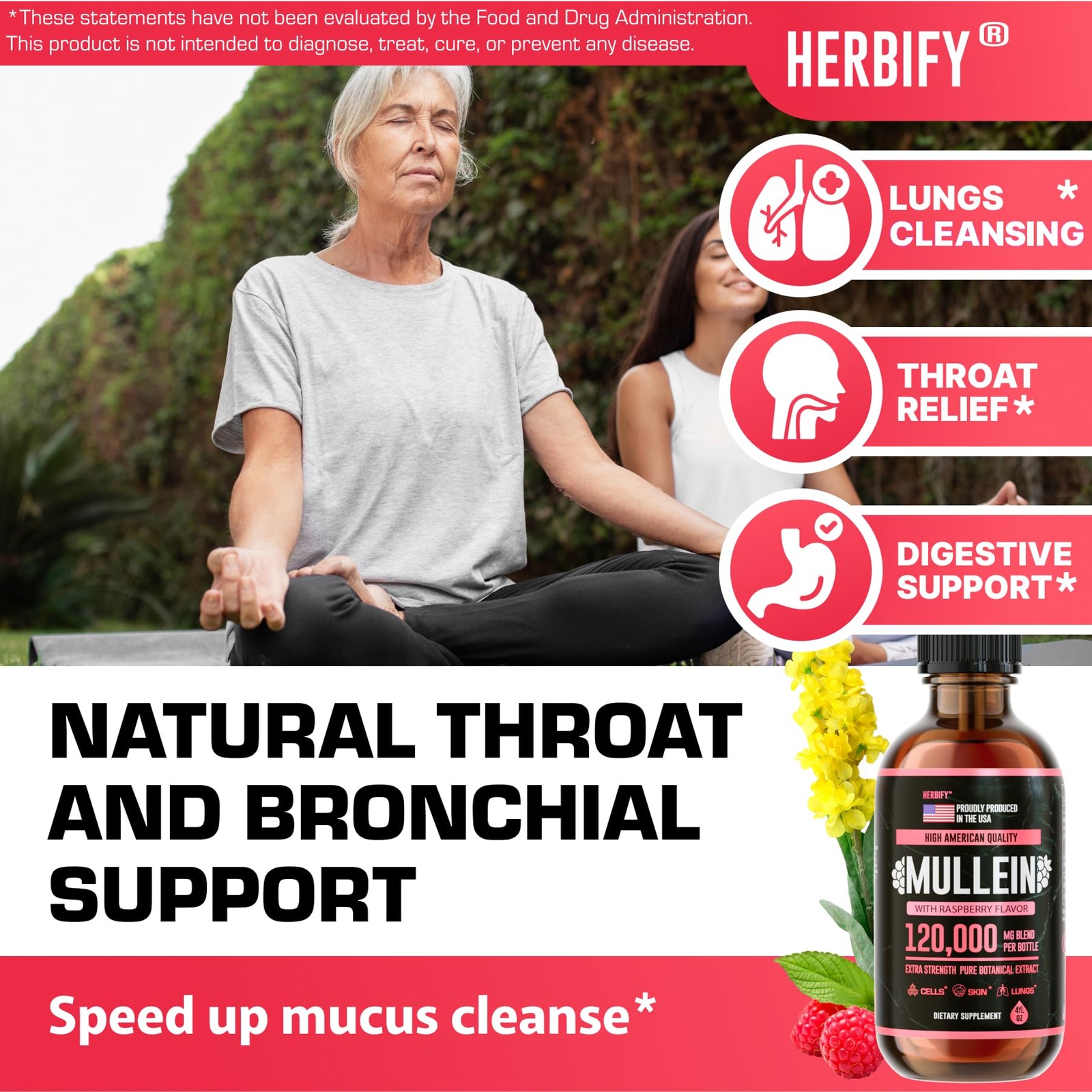 HERBIFY Mullein Drops – Lung Cleanse – Leaf Extract – Powerful Mullein for Im…