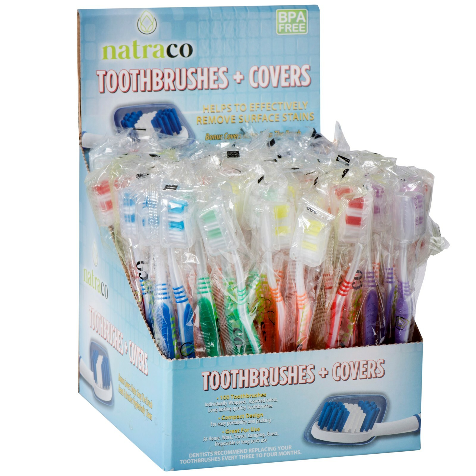 100 Bulk Toothbrushes + Caps, Individually Wrapped, Medium Soft, Multi Colors