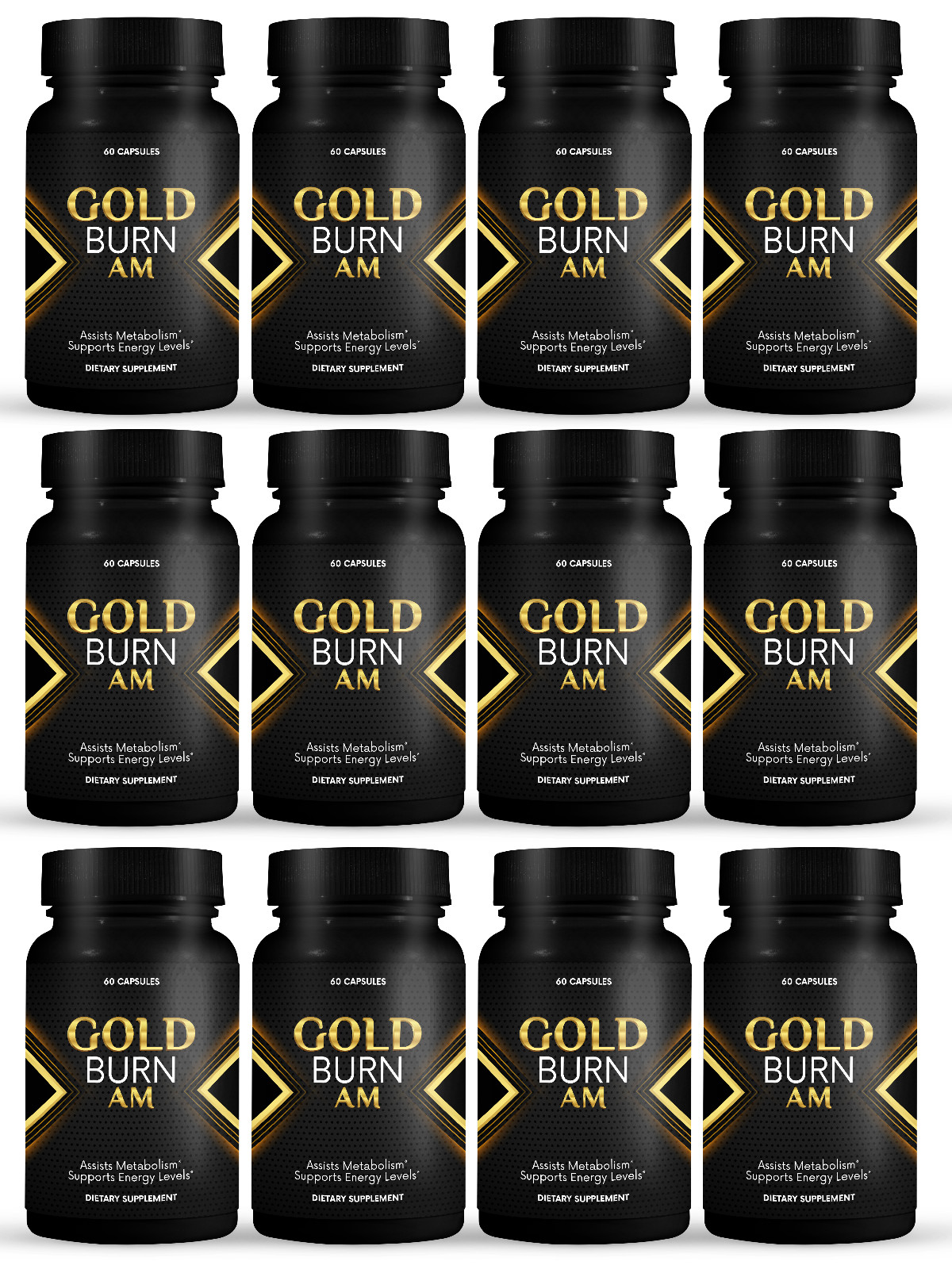 12 Pack Gold Burn AM, assists metabolism and support energy-60 Capsules x12