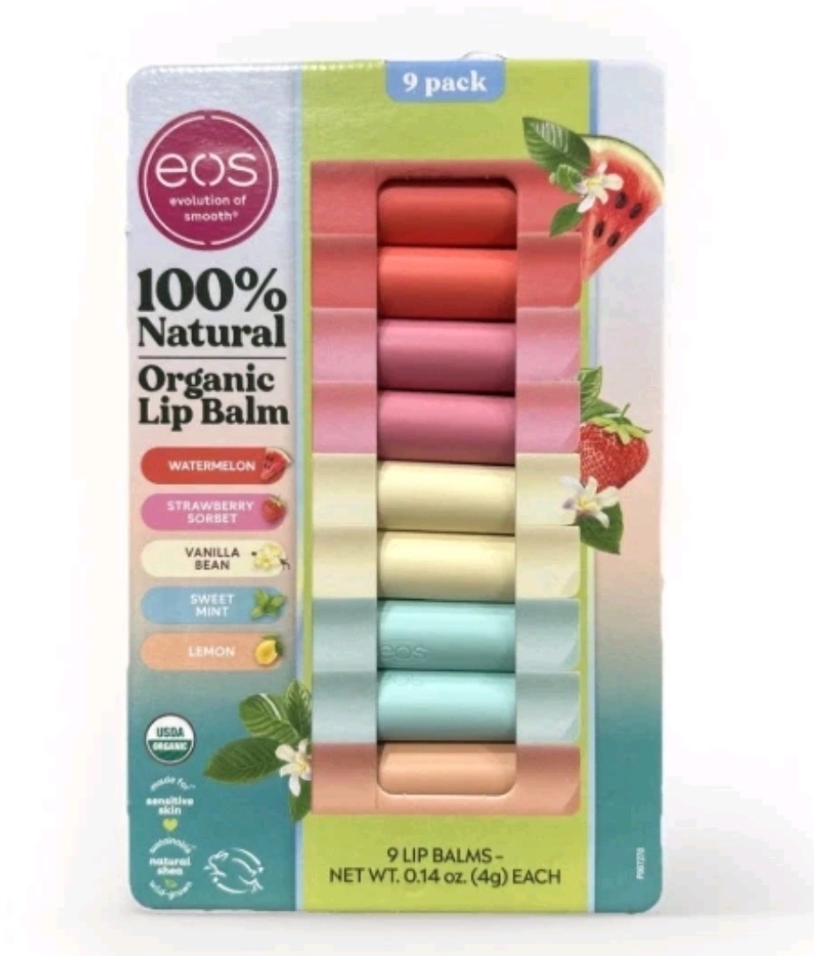 EOS Organic Lip Balm Natural Ingredients 9 Pack 5 Different Flavors