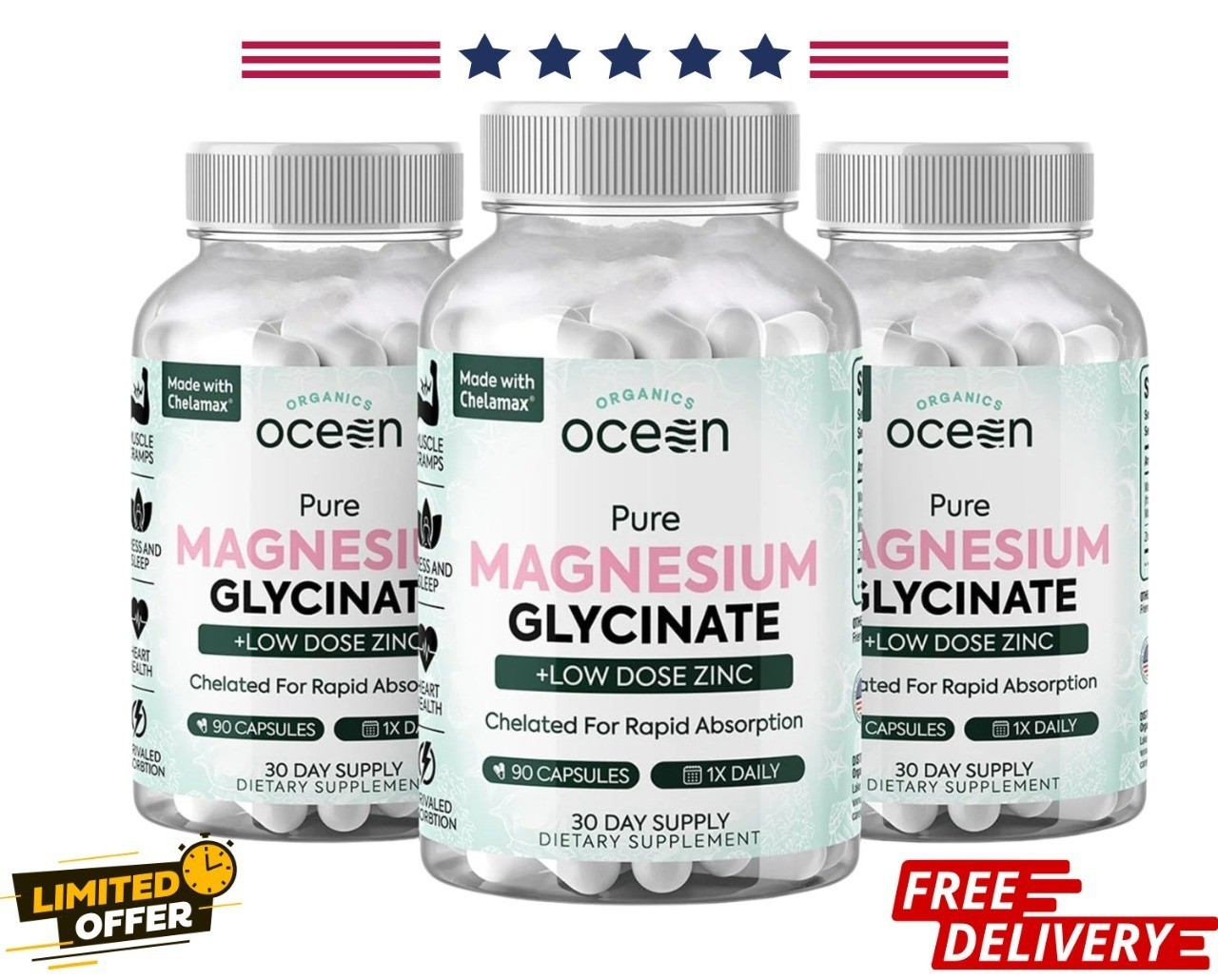 Organics Ocean Pure Magnesium Glycinate Strength Chelated- 90 CT sealed