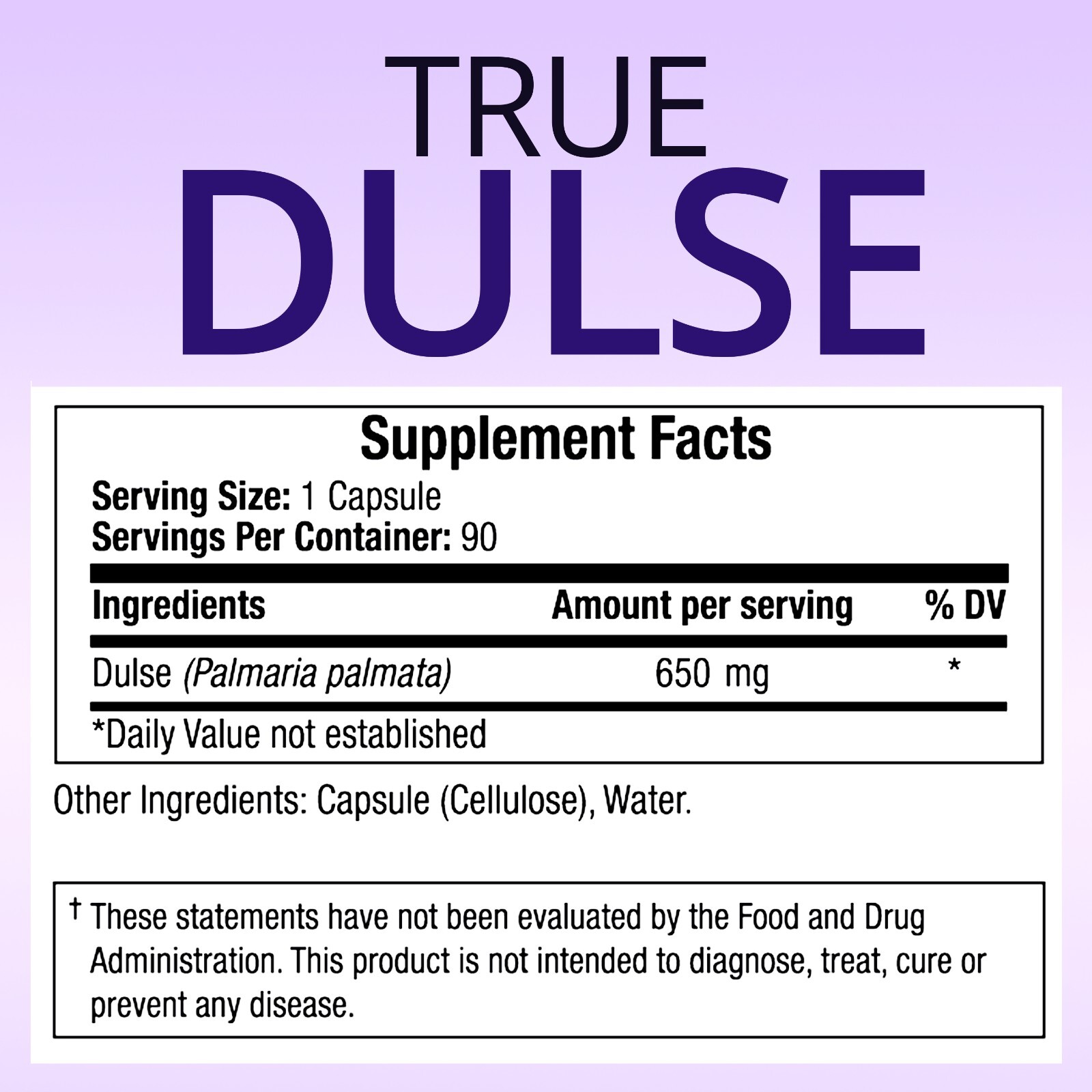 TrueMed Dulse Support Strong Bones Thyroid Health Blood Flow 650 mg 90 Capsules
