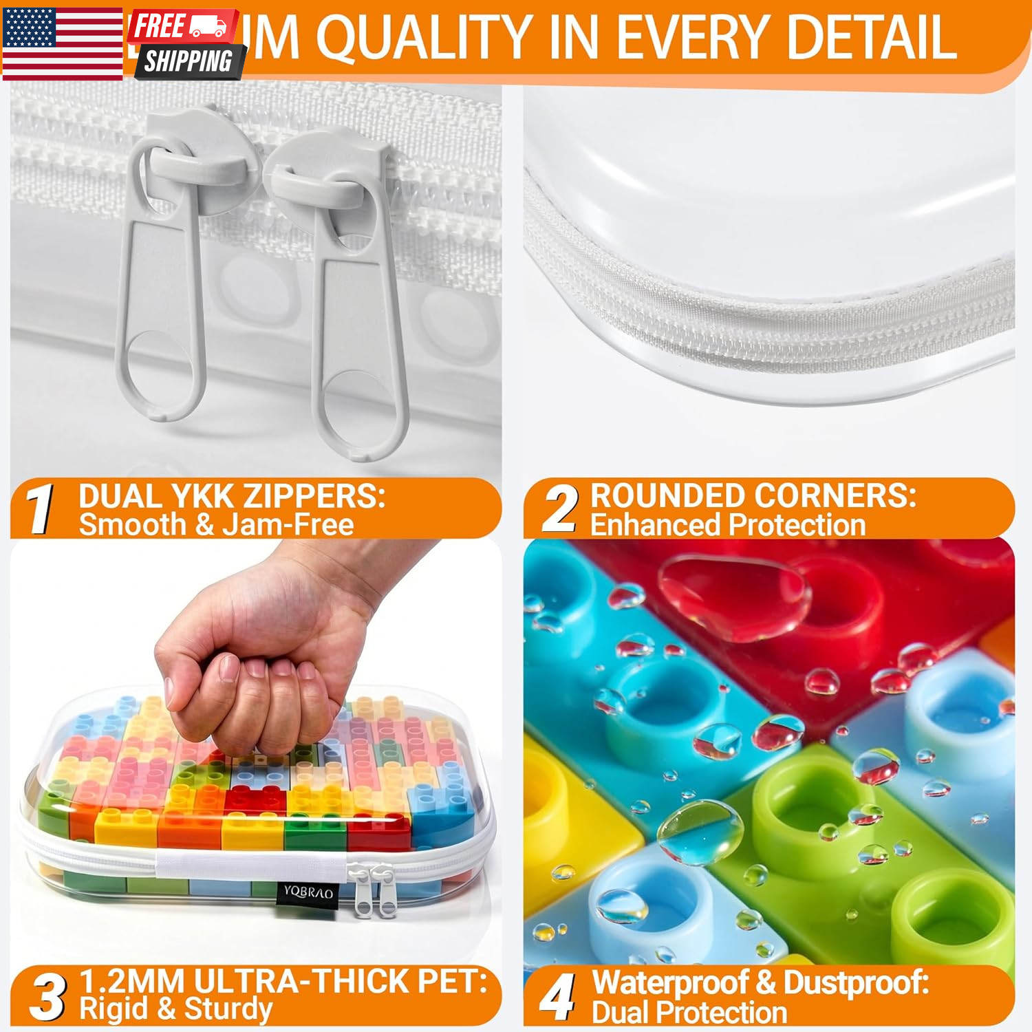 6 Pack Clear Hard Shell Zipper Case, 1.2Mm Heavy Duty Crush-Proof Diaper Bag Org