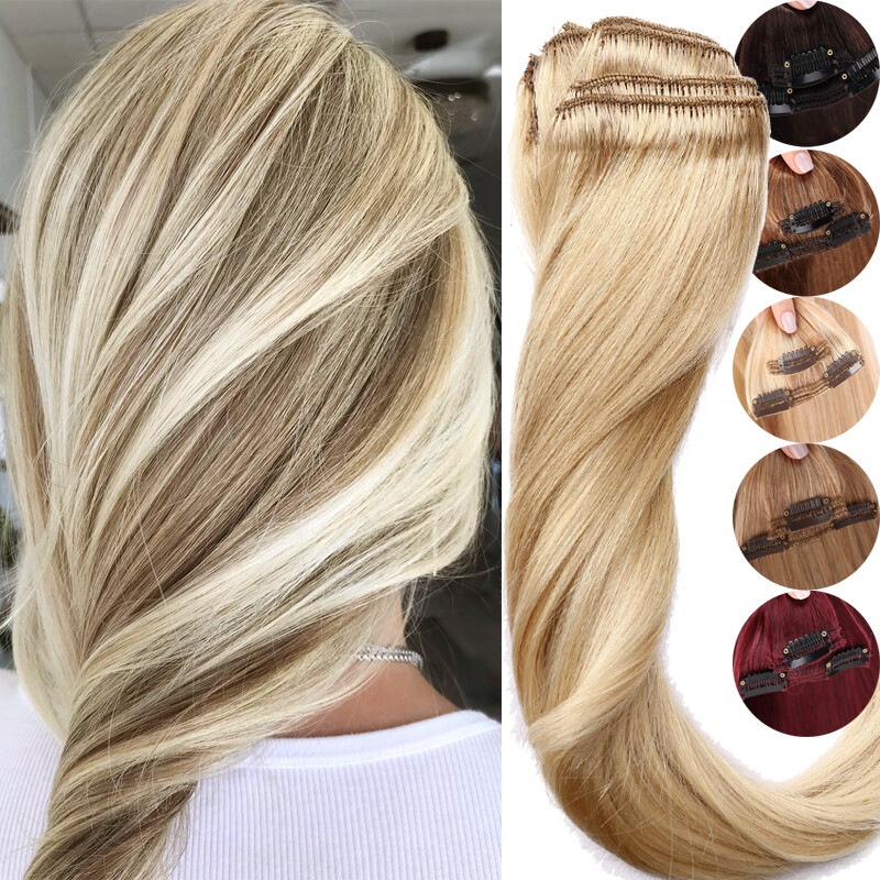 Luxury Thick Double Weft Clip in Remy Human Hair Extensions Full Head US 10″-24″