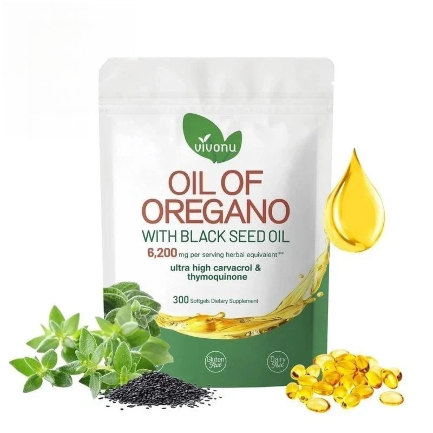 Powerful Synergy:Oregano Oil 6200mg with Black Seed Oil.Immune Boosting Capsules