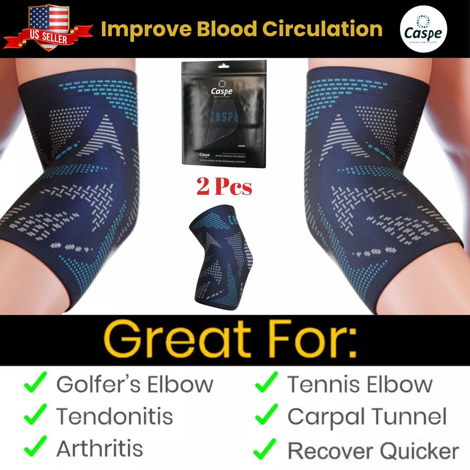 2 Pcs Elbow Brace Compression Support Sleeve Fit Arthritis Tendonitis Joint Pain