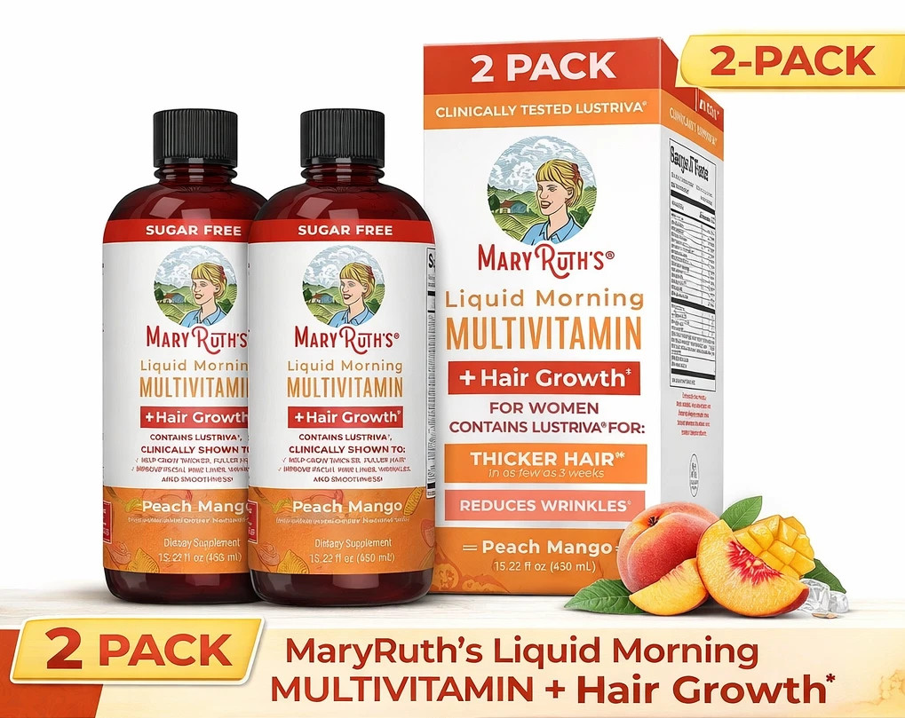Mary Ruth’s Morning Multivitamin Hair Growth Solution 2 Pack Peach Mango 15.22OZ